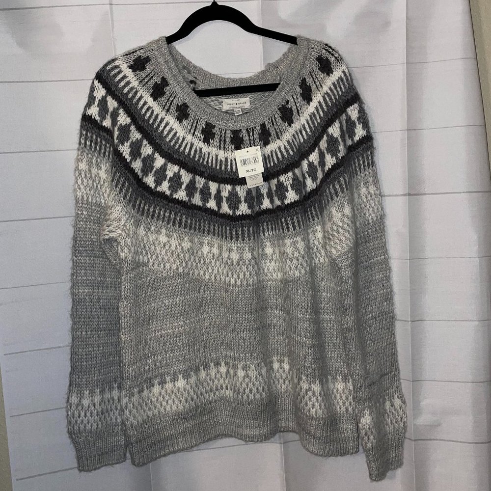 Lucky Brand Sweater Women's Size XL Black White Geometric New